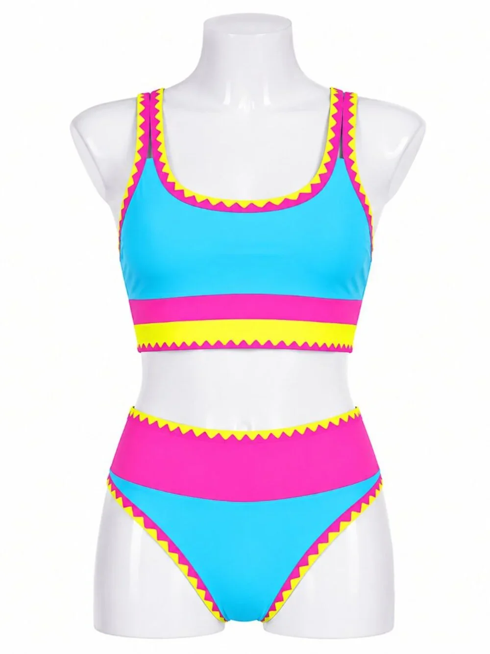 POPVIL Small Blue/ Pink 3 Piece High Waisted Bikini with Skirt Tummy Control NWT